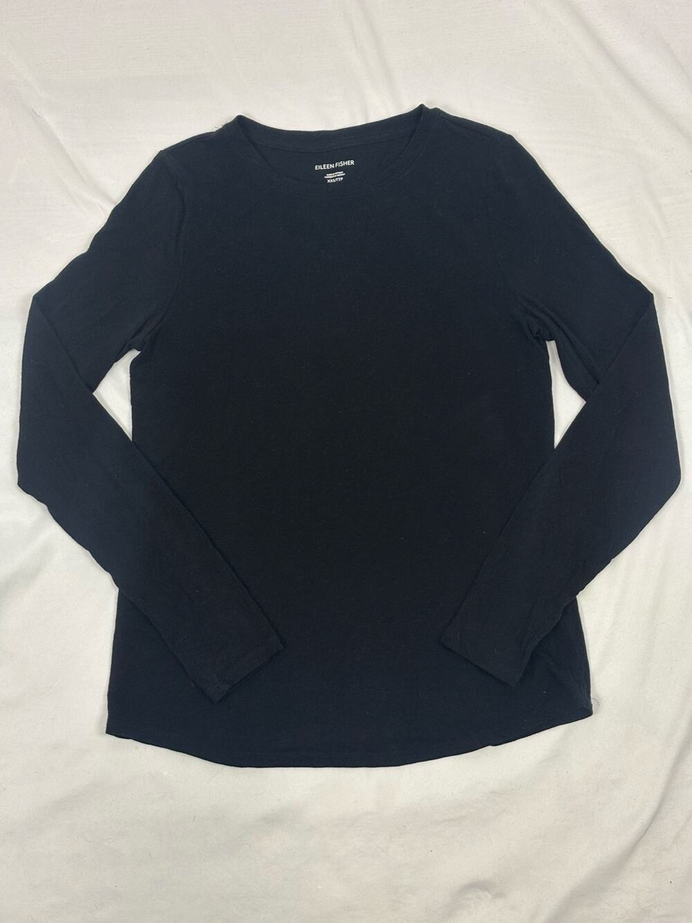 Eileen Fisher Black Tencel Cashmere Stretch Long Sleeve Tee Top Luxury Size XXS